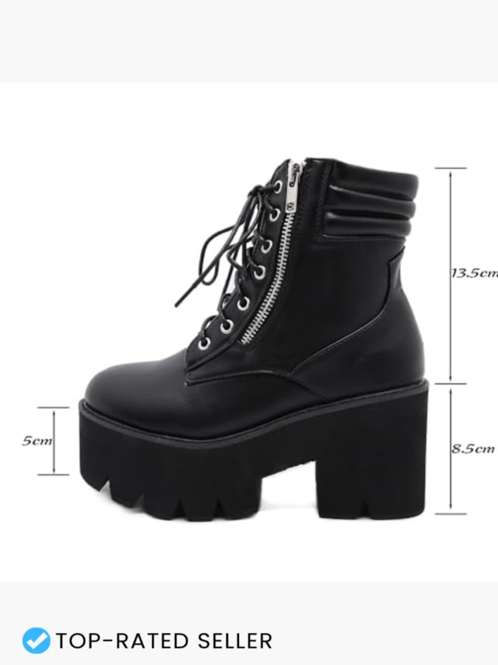 Round Toe Chunky Ankle Boots Lace Up Zipper Combat Boots Platform Heel - Picture 3 of 6